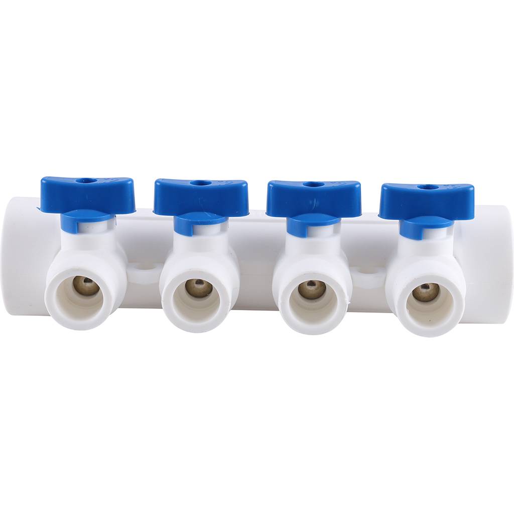 Коллектор с воздухоотводчиком и запорными кранами Kalde (4 выхода)