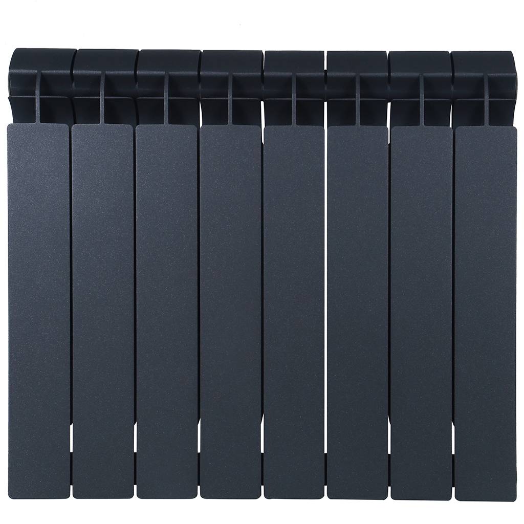 Радиатор биметаллический Global STYLE PLUS 500 8 секции боковое подключение (цвет cod.07 grigio scuro opaco mettalizzato 2748 (черный)), 155263