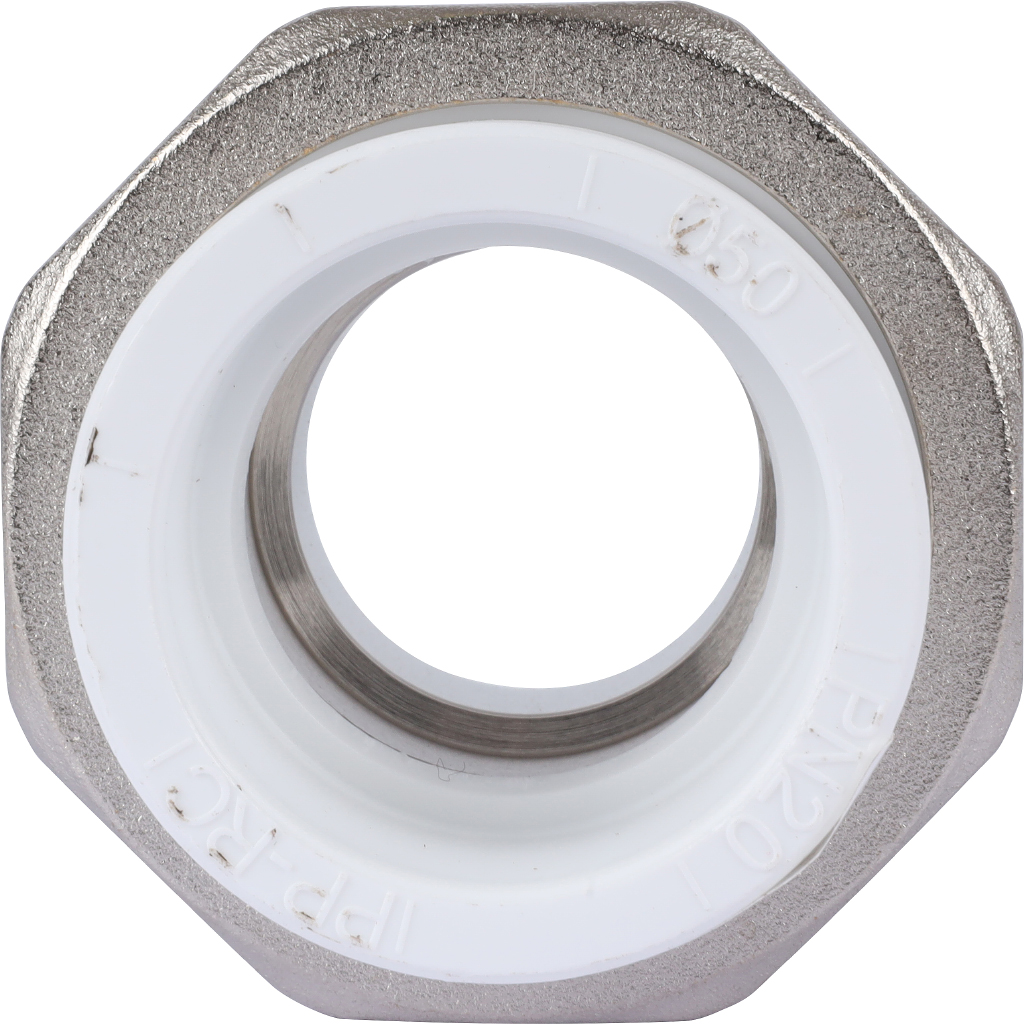 Муфта разъемная Политэк 50х1 1/2 с наружной резьбой для полипропиленовых труб под сварку (цвет белый), 7000250112