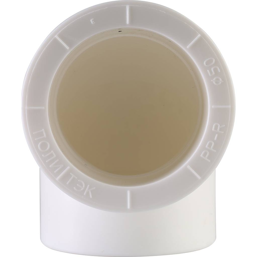 Угольник Политэк d=50 90* для полипропиленовых труб под сварку (цвет белый), 9000000350