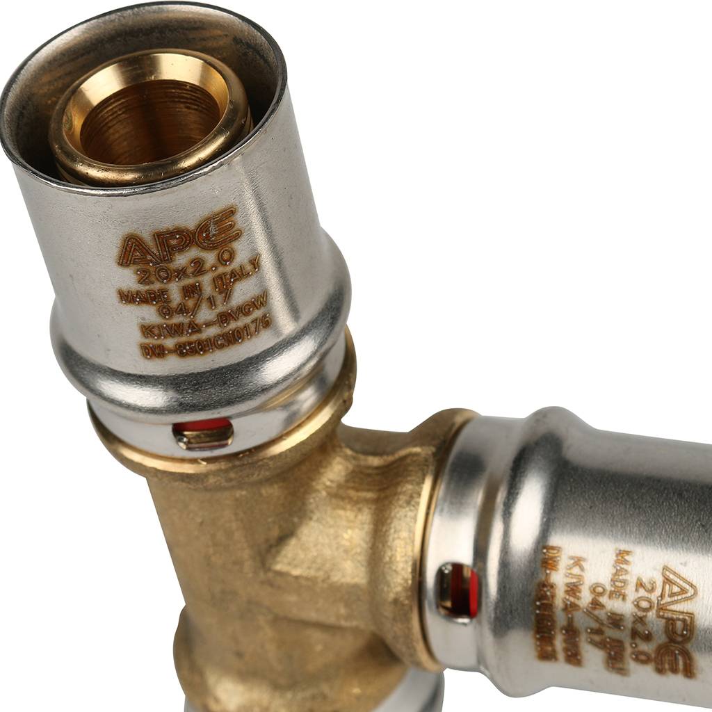 Тройник STOUT равнопроходный 20х20х20 для металлопластиковых труб прессовой, SFP-0006-202020