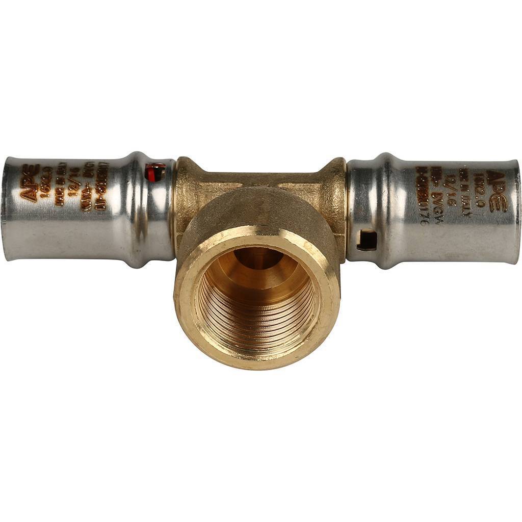 Тройник-переходник STOUT с внутренней резьбой 16х1/2 х16 для металлопластиковых труб прессовой, SFP-0007-001216