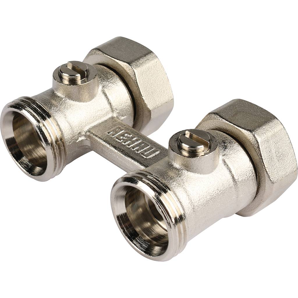 *12407271001 REHAU RAUTITAN Пара шаровых кранов с соед. нип. G 1/2xG 3/4, прямой (никелирован.), 12407271001
