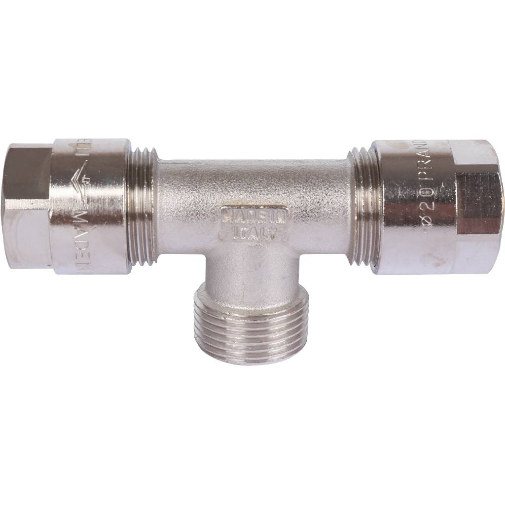 Тройник с наружной резьбой Prandelli Multyrama (20х2.0х3/4) для металлопластиковых труб винтовой, 103.07.62.0