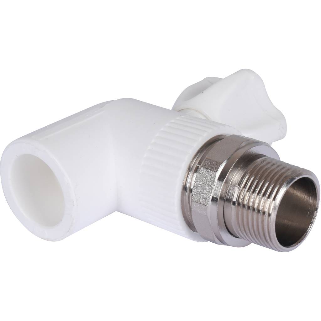 Кран шаровой Политэк 25х3/4 для радиатора угловой для полипропиленовых труб под сварку (цвет белый), 9999022534