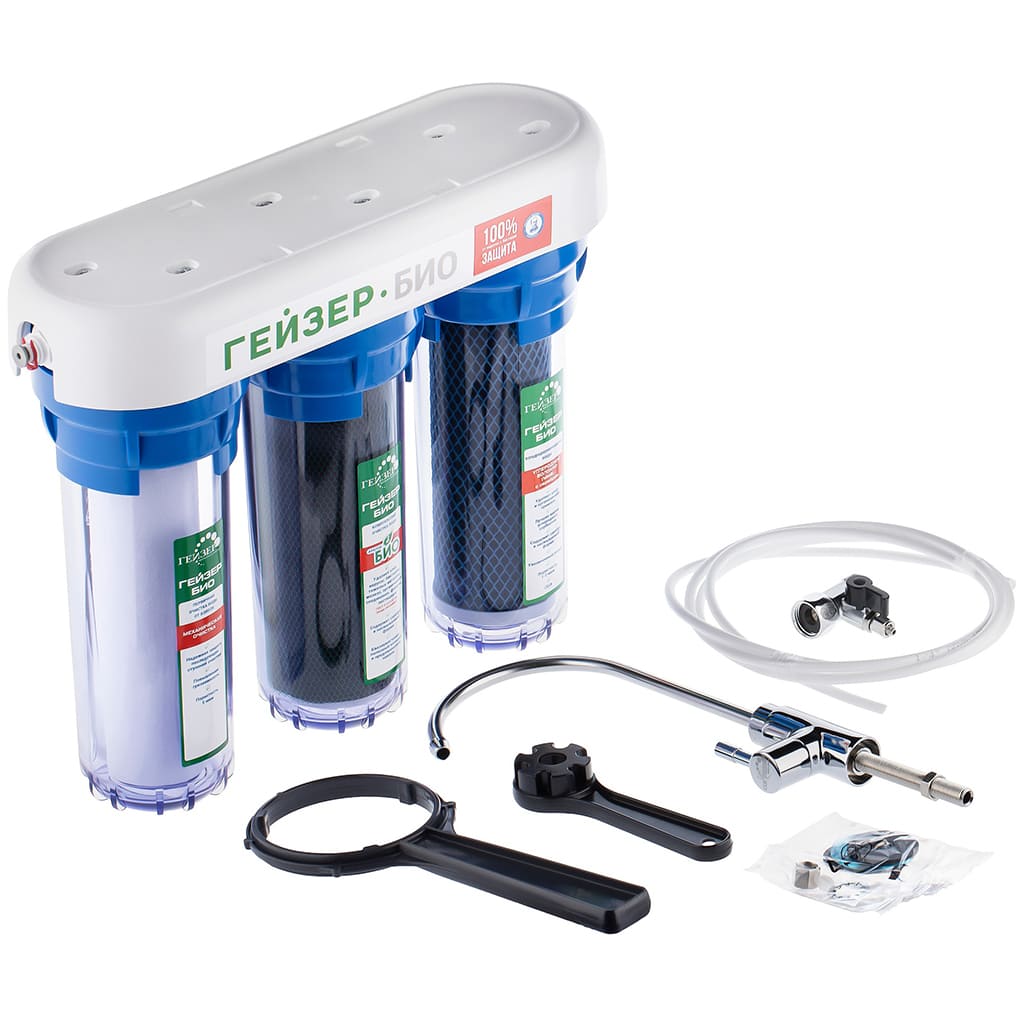 Фильтр трехступенчатый Гейзер БИО 312 (мех+Арагон М-Био+В+Fiber Pro), 66025