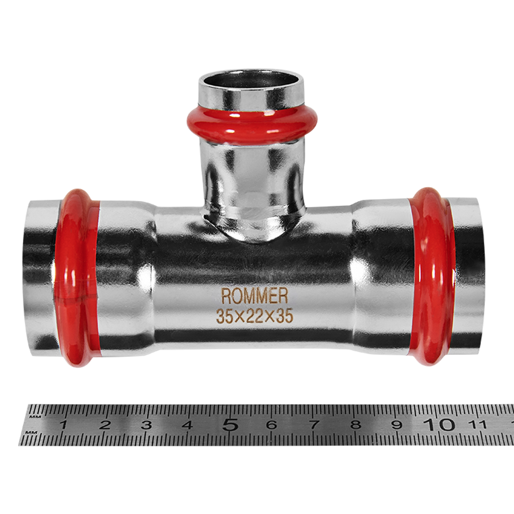 Тройник переходной ROMMER 35х22х35 из нержавеющей стали прессовой