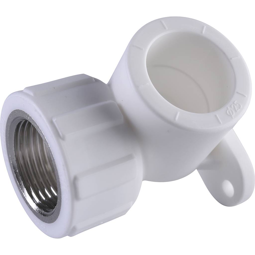 Угольник Политэк 25х3/4 с внутренней резьбой с креплением для полипропиленовых труб под сварку (цвет белый), 9400082534