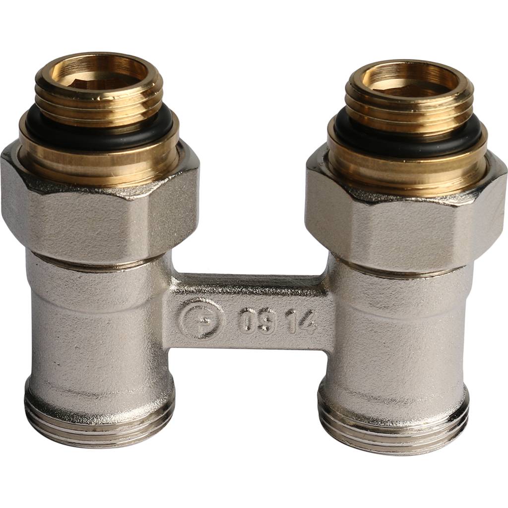 *12407271001 REHAU RAUTITAN Пара шаровых кранов с соед. нип. G 1/2xG 3/4, прямой (никелирован.), 12407271001