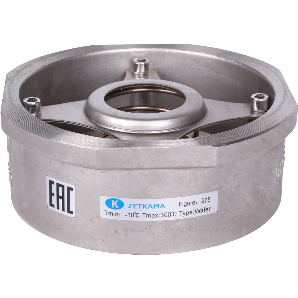 Клапан обратный пружинный ZETKAMA 275I Ду100 Ру40 межфланцевый из нерж. стали, 275I100E51