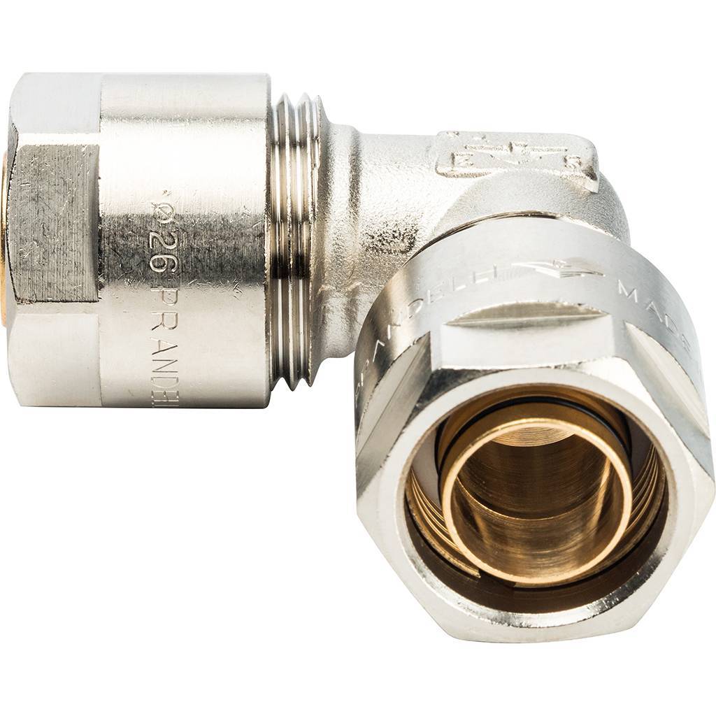 Угольник 90 Prandelli Multyrama (26х3,0) для металлопластиковых труб винтовой, 103.06.02.6