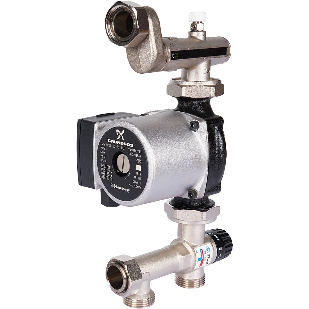 Насосно-смесительный узел STOUT SDG-0120 с термостатическим клапаном 20-55°C, с насосом UPSO 25-65, 130 mm, SDG-0120-005011