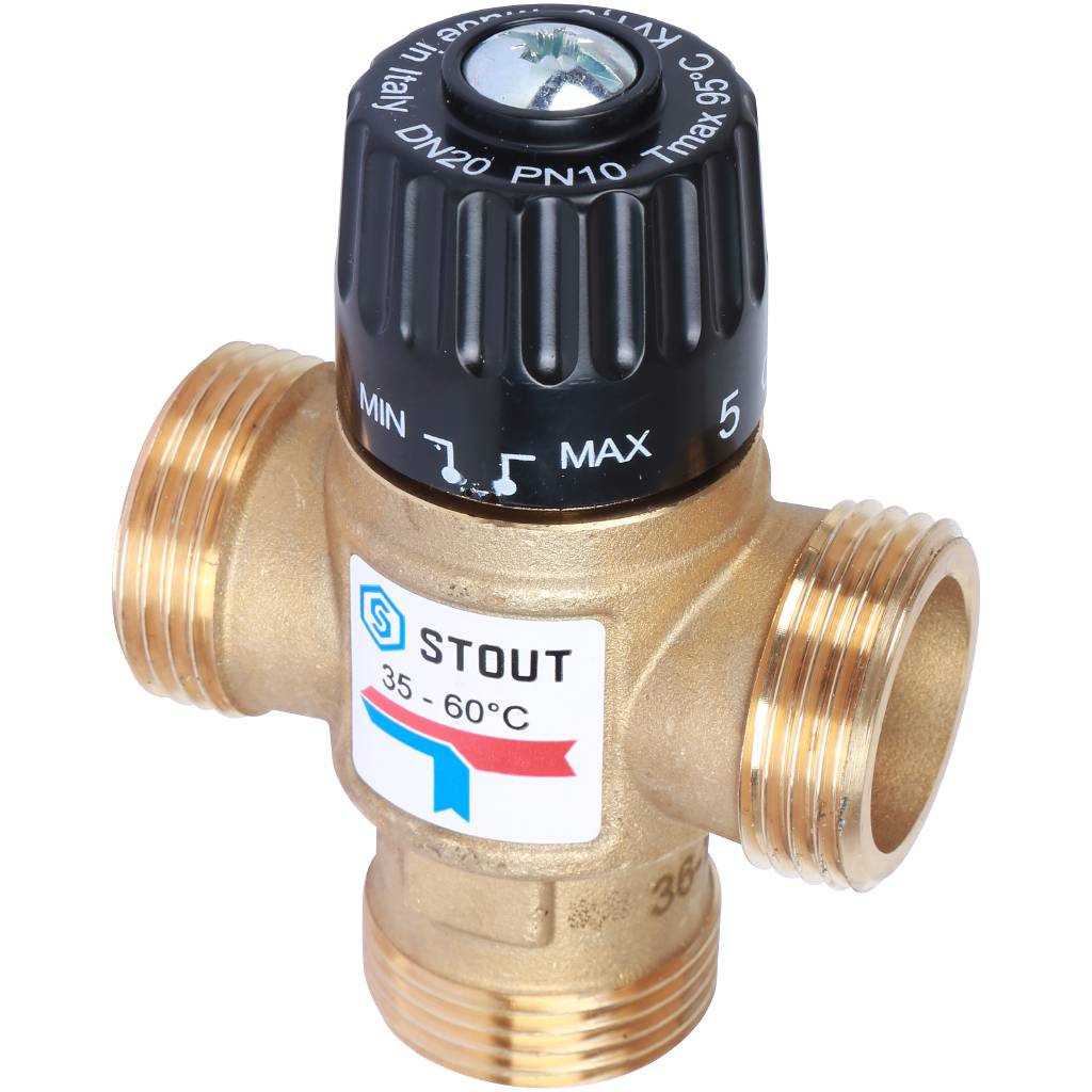 Термостатический смесительный клапан для систем отопления и ГВС STOUT 1  резьба, SVM-0120-166025