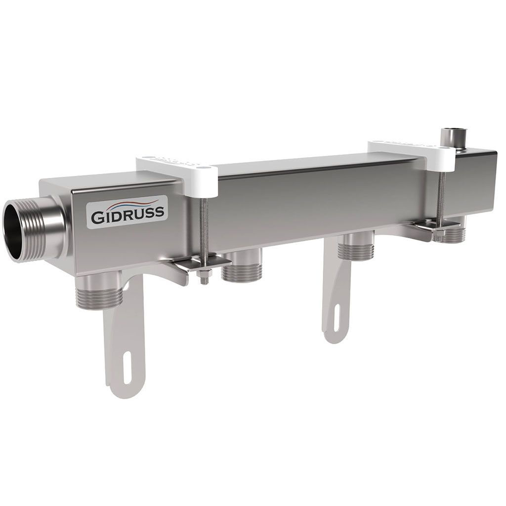 Распределительный коллектор GIDRUSS DMSS-32-25x4 (нерж., магистральное подкл. G 1, 4 контура G 1, воздухоотвод. Rp )