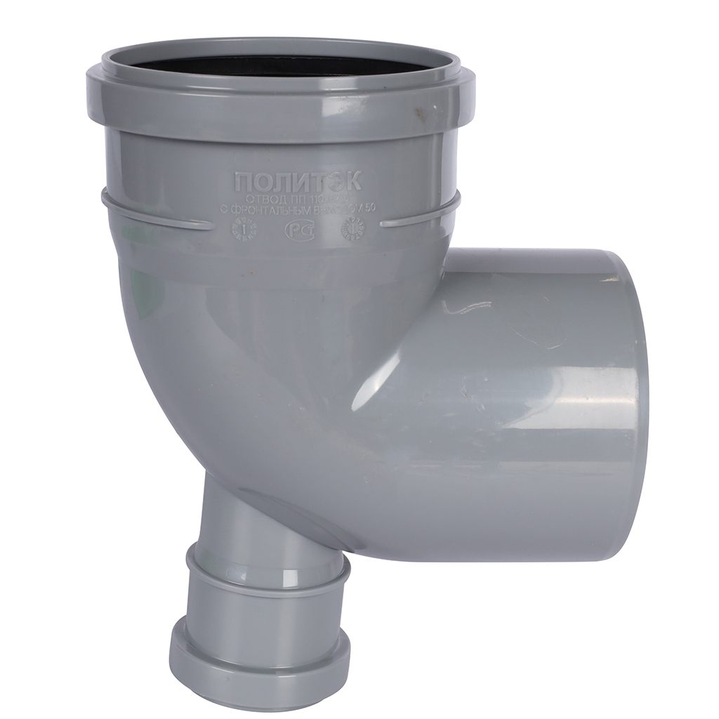 Отвод Политэк 110х90 с выходом 50 фронтальный (тыл), 300111050Ф