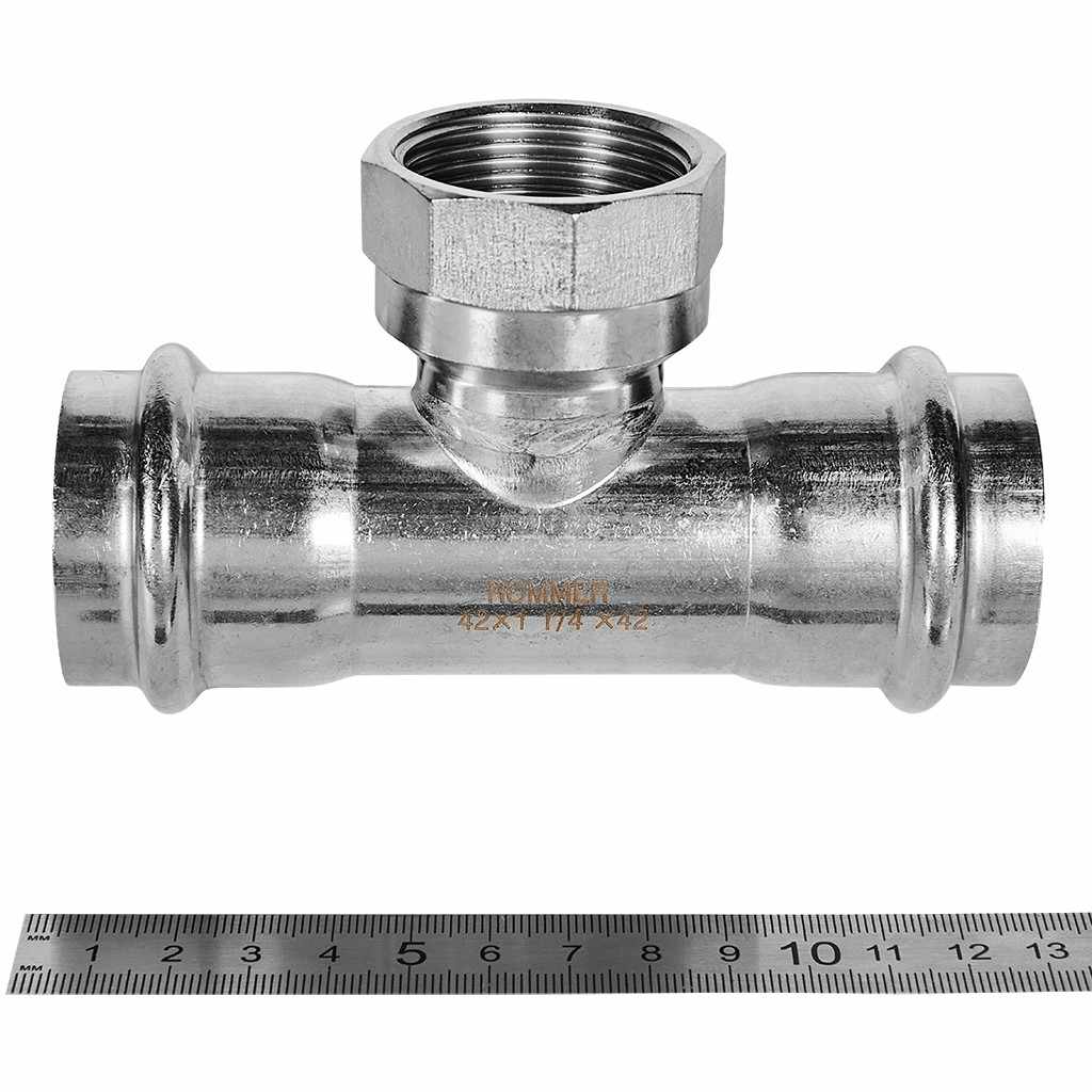 Тройник-Переходник ROMMER ВПр-ВР, 42х11/4, из нержавеющей стали прессовой, RSS-1015-042114