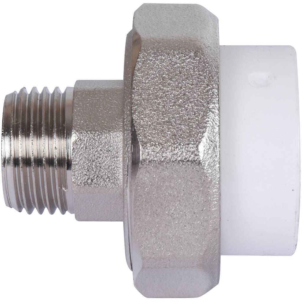 Муфта разъемная с наружной резьбой Политэк 25х1/2 для полипропиленовых труб под сварку (цвет белый), 9800002512