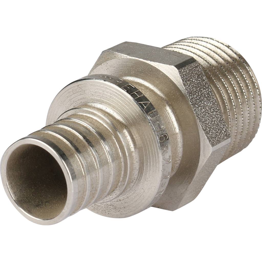 Переходник РЕХАУ RAUTITAN из нерж. стали с наружной резьбой 16 - R 1/2 для труб из сшит полиэтил аксиальный, 11377221001
