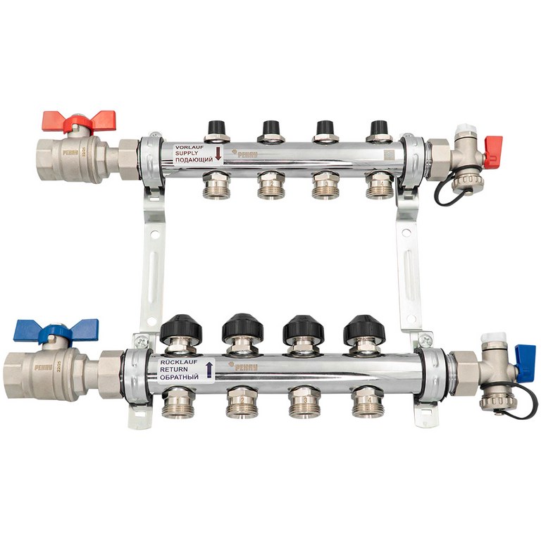 Комплект коллекторов с шаровыми кранами РЕХАУ HKV 4 контура, 12180413001