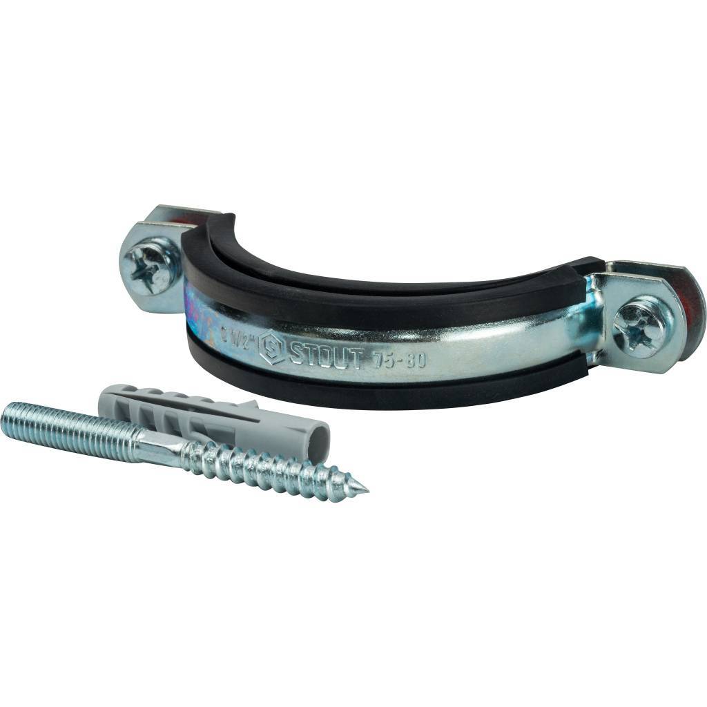 Комплект STOUT хомут+шпилька шуруп +дюбель пластиковый 2 1/2 (75-80), SAC-0020-100212
