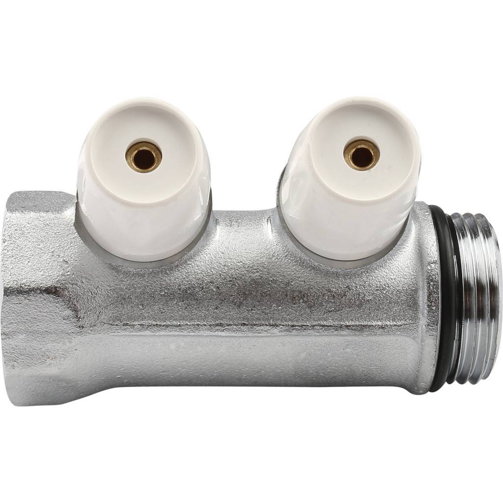 Коллектор с регулировочными вентилями TIEMME 1 х1/2 на 2 выхода (хром.)