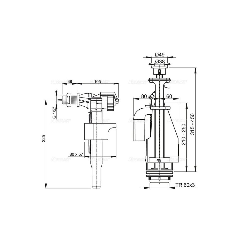 Выпускной комплект AlcaPlast с двойной кнопкой, SA08S 1/2 CHROM