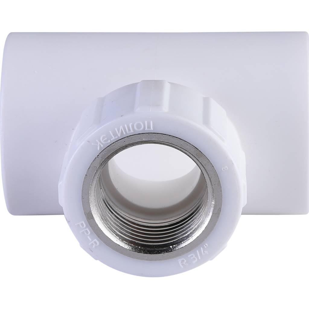 Тройник Политэк 32х3/4 с внутренней резьбой для полипропиленовых труб под сварку (цвет белый)