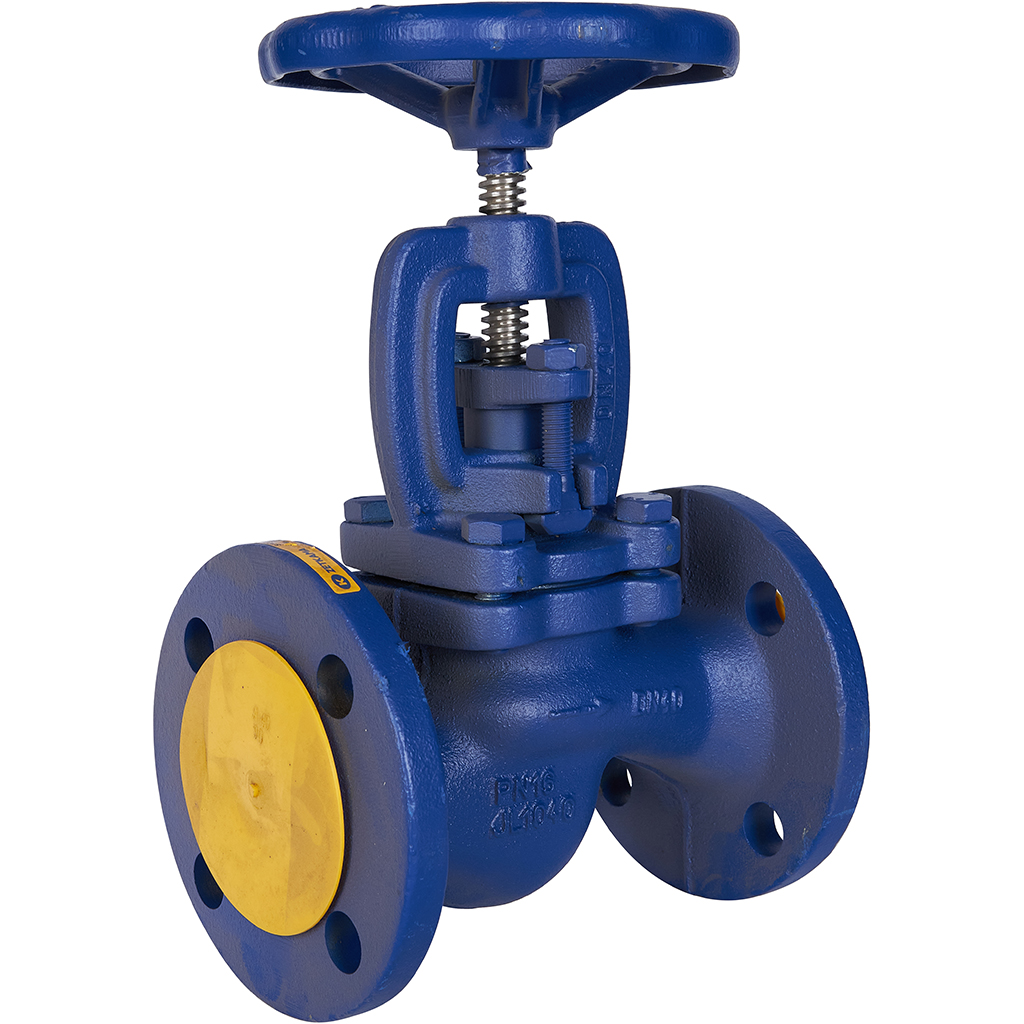 Клапан запорный ZETKAMA 215A Ду40 Ру16 фланцевый из чугуна, 215A040C00