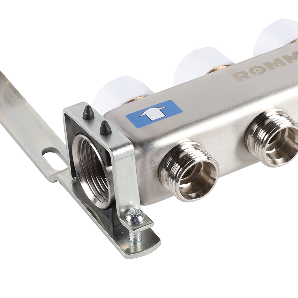 Коллектор из нержавеющей стали без расходомеров ROMMER, с клапаном вып. воздуха и сливом 3 выхода, RMS-3201-000003