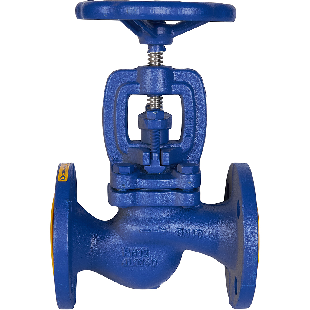 Клапан запорный ZETKAMA 215A Ду40 Ру16 фланцевый из чугуна, 215A040C00