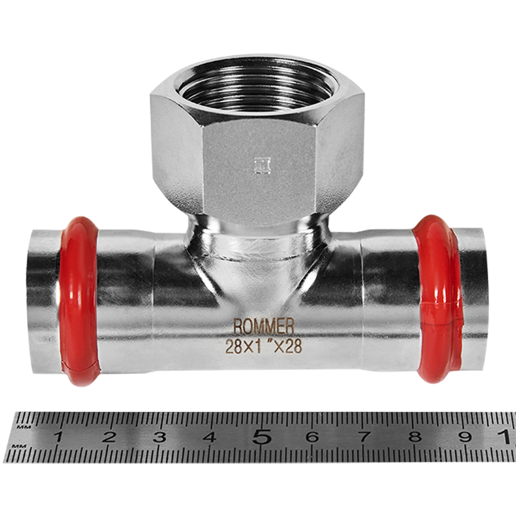 Тройник-переходник-ВР ROMMER 28х1 из нержавеющей стали прессовой