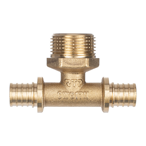 Тройник аксиальный, латунь, наружная резьба,16х3/4, желтый, RTP