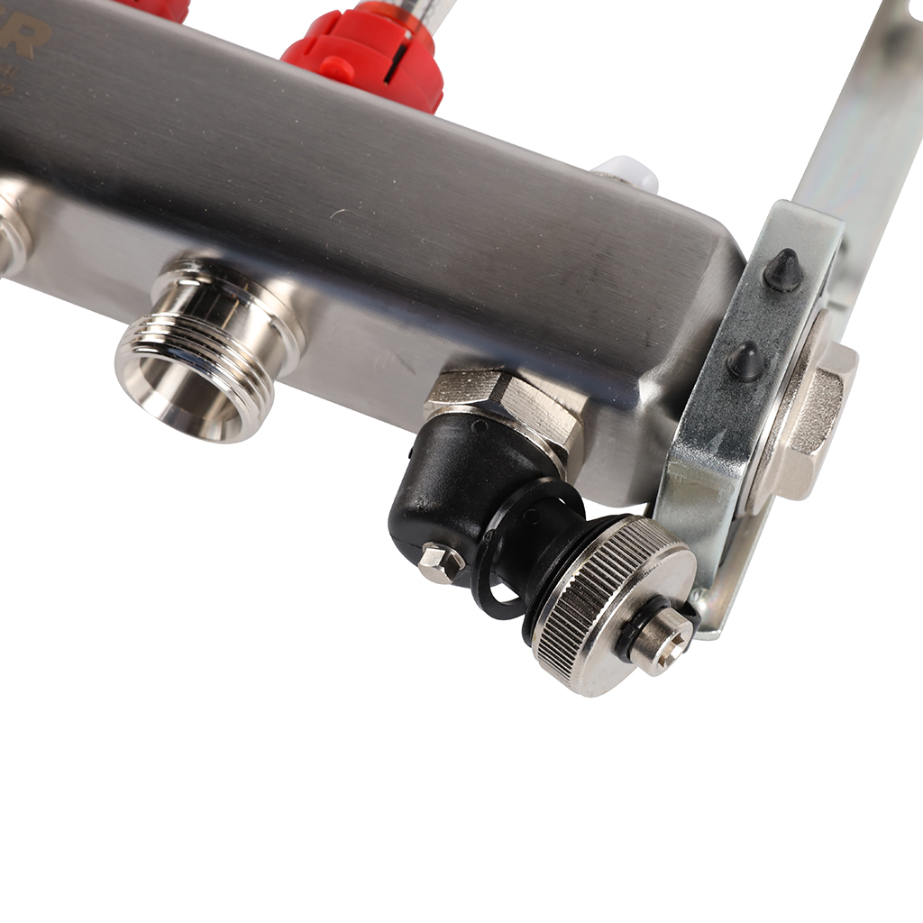 Коллектор из нержавеющей стали с расходомерами ROMMER, с клапаном вып. воздуха и сливом 5 выходов, RMS-1201-000005