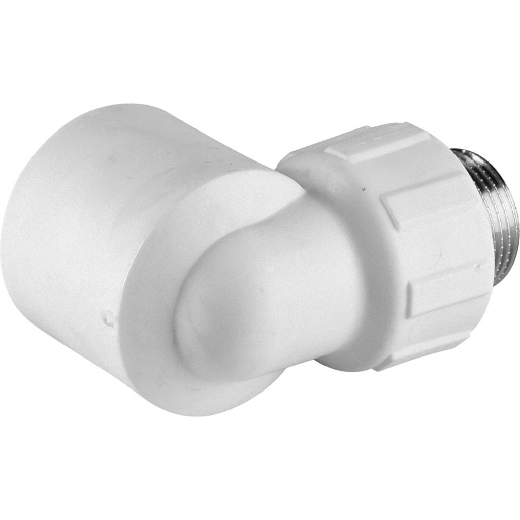Угольник Политэк 32x3/4 с наружной резьбой для полипропиленовых труб под сварку (цвет белый)