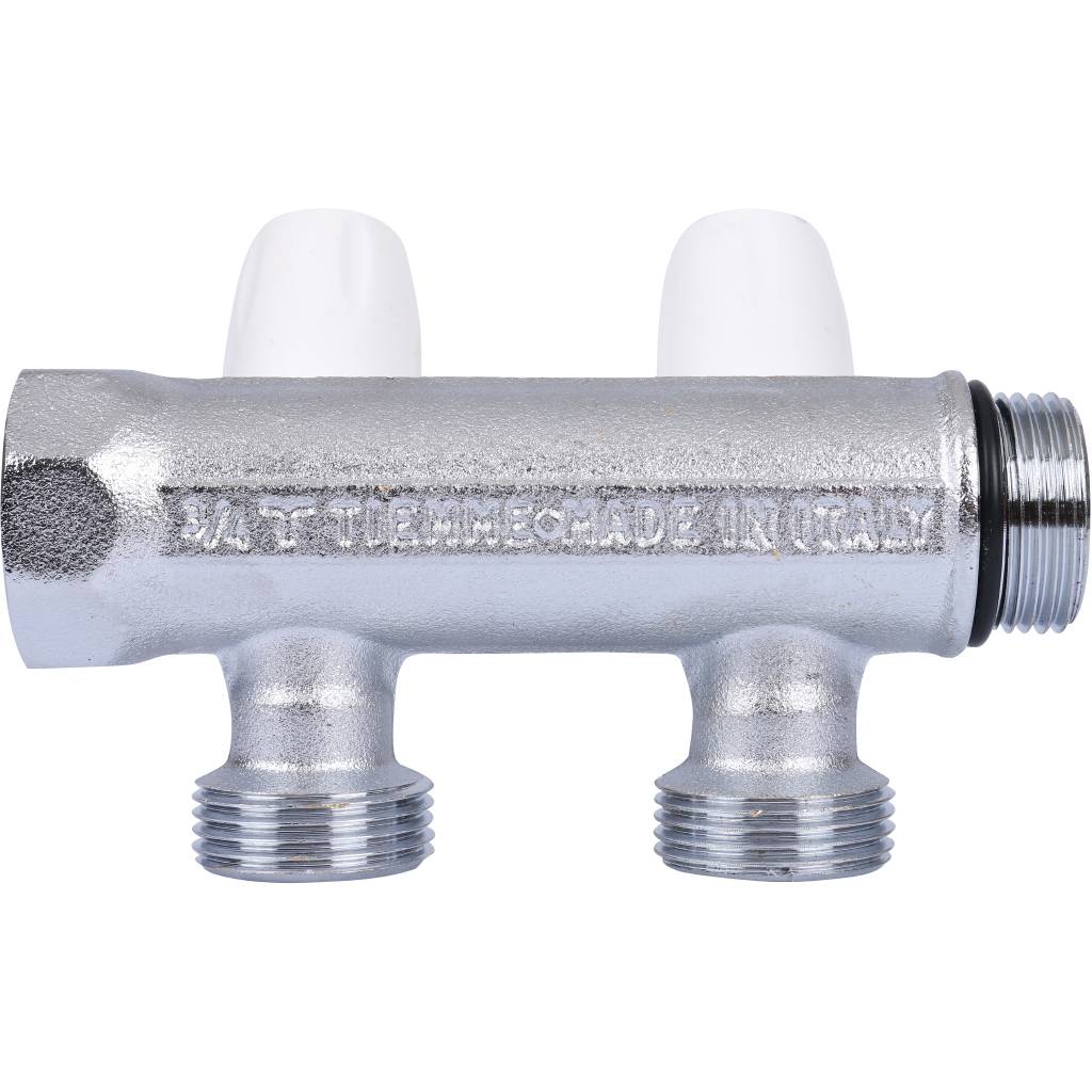 Коллектор с регулировочными вентилями TIEMME 3/4 х1/2 на 3 выхода (хром.)