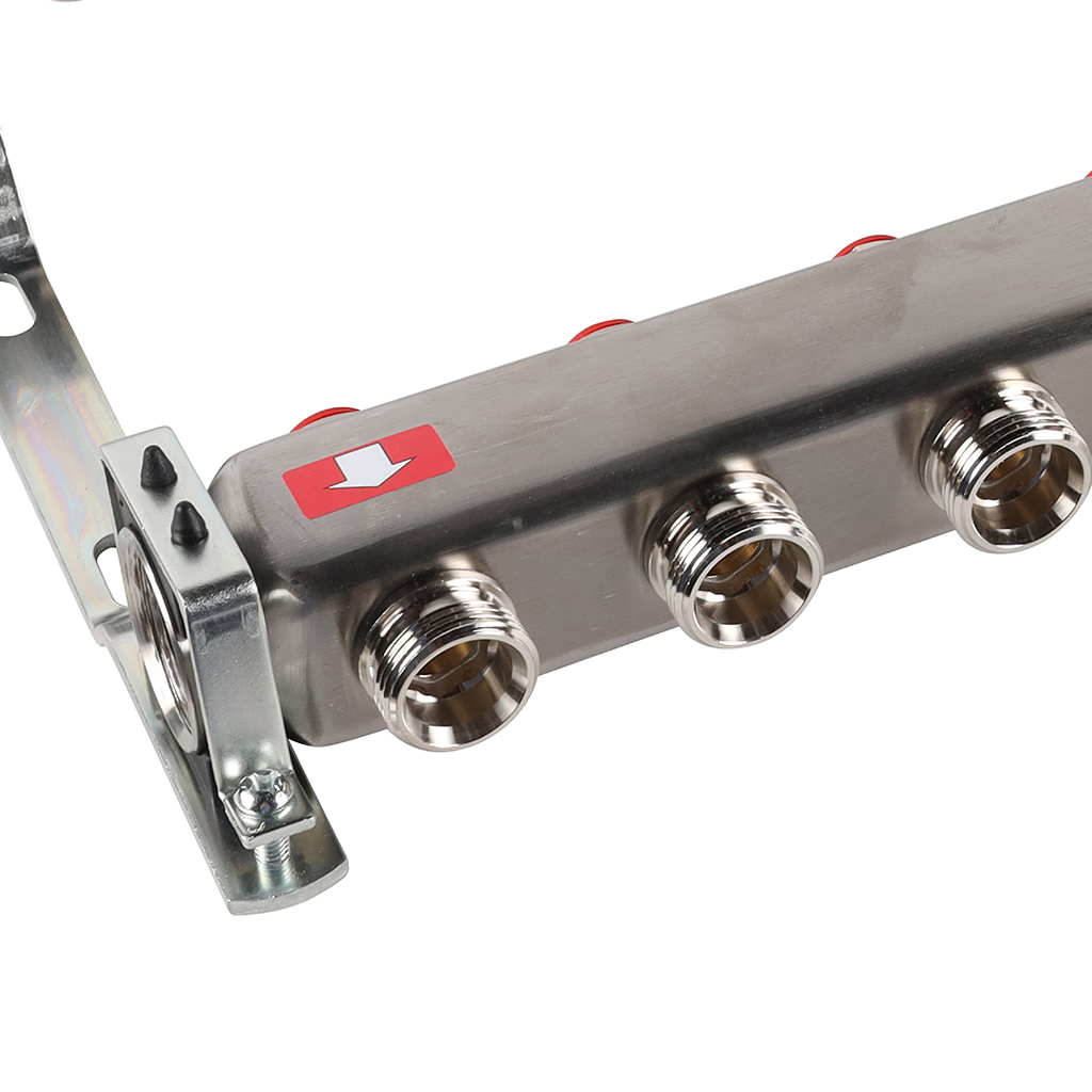 Коллектор из нержавеющей стали без расходомеров ROMMER, с клапаном вып. воздуха и сливом 10 выходов