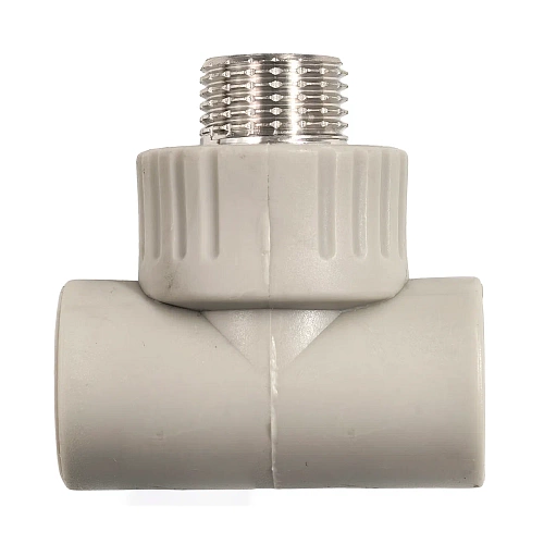 Тройник комбинированный PPR наружная резьба 20х 1/2,  серый, РТП