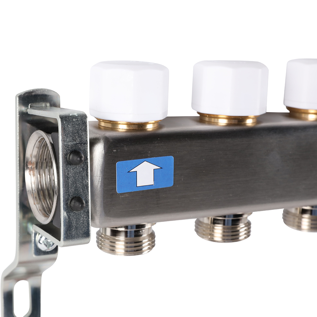 Коллектор из нержавеющей стали без расходомеров ROMMER, с клапаном вып. воздуха и сливом 11 выходов, RMS-3201-000011