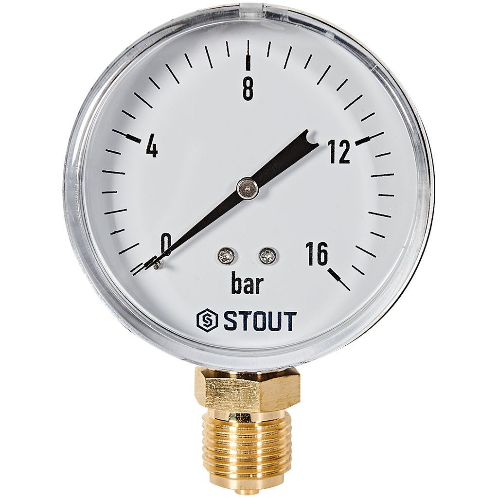 Манометр радиальный STOUT корпус Dn 80 мм 1/2 , 0...16 бар, кл.2.5