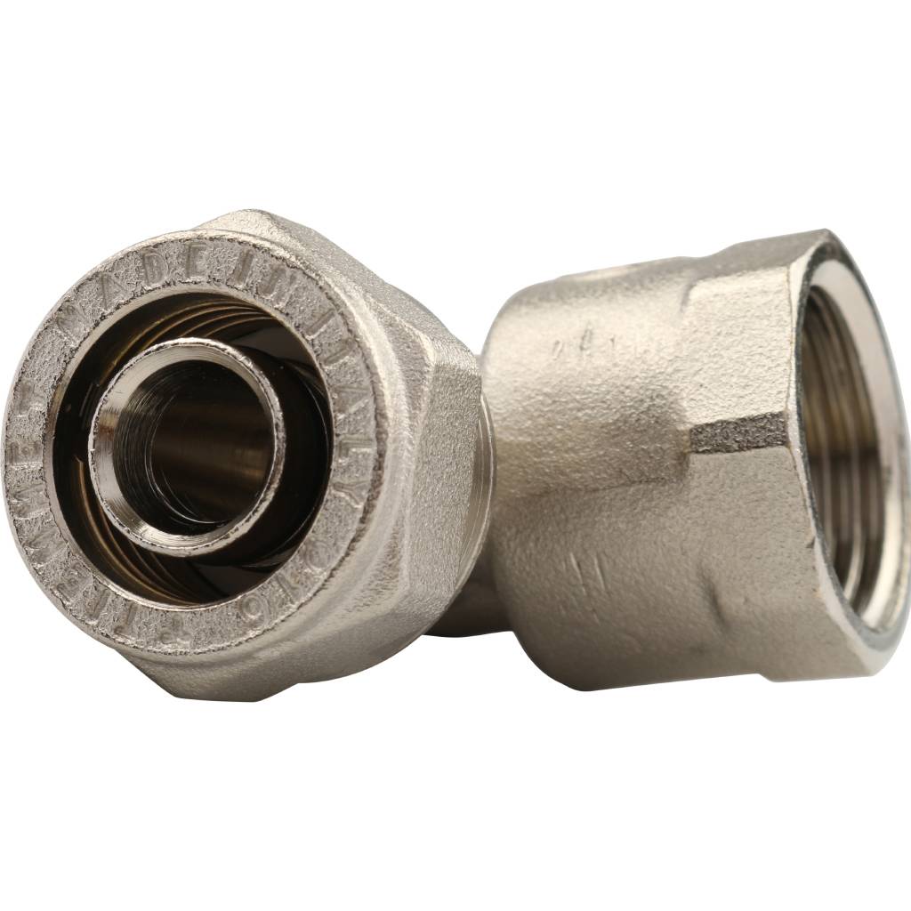 Угольник TIEMME с внутренней резьбой (16х2.0х1/2) для металлопластиковых труб винтовой, 1600006