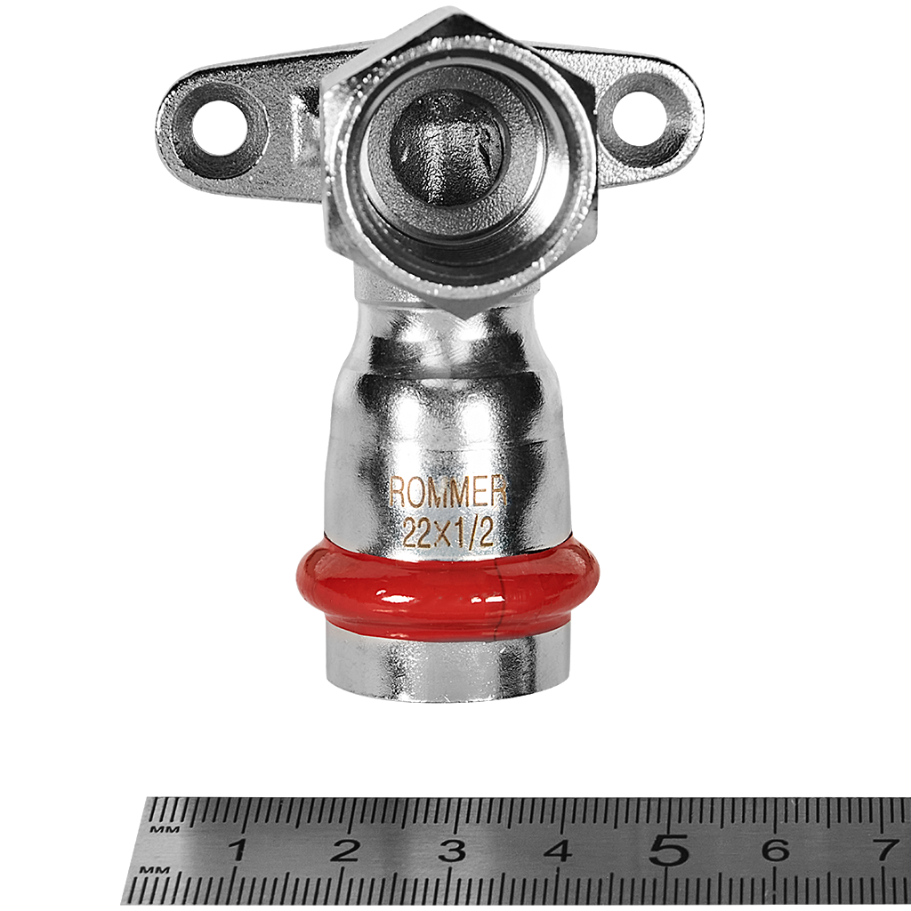 Угольник ROMMER настенный с креплением-ВР, 22х1/2, из нержавеющей стали прессовой