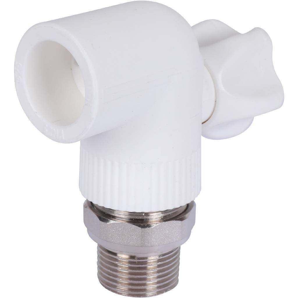 Кран шаровой Политэк 25х3/4 для радиатора угловой для полипропиленовых труб под сварку (цвет белый), 9999022534