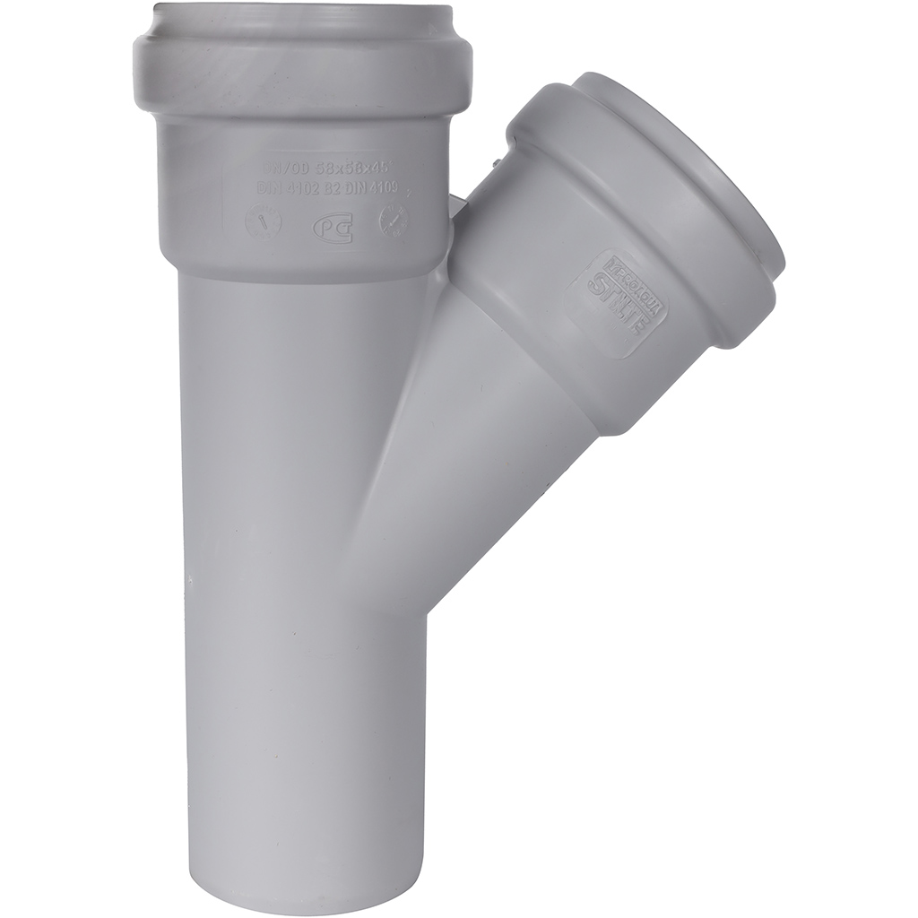 Тройник канализационный бесшумный STOUT D58x58/ 45°, SKB-0015-585845