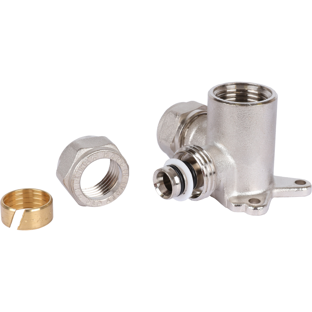 Тройник TIEMME с креплением, внутренняя резьба (16х2.0х1/2) для металлопластиковых труб винтовой, 1600063