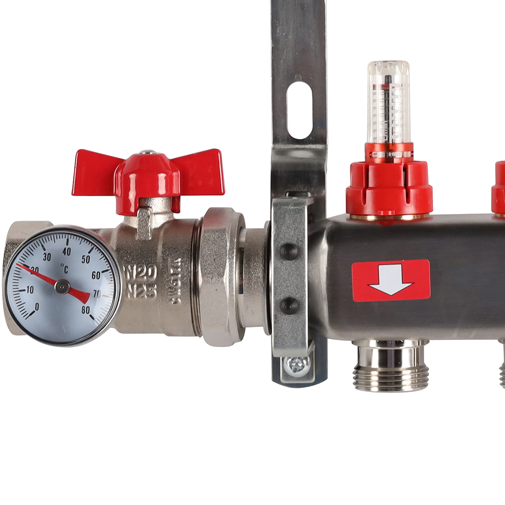 Коллектор из нержавеющей стали в сборе с расходомерами ROMMER 4 выхода