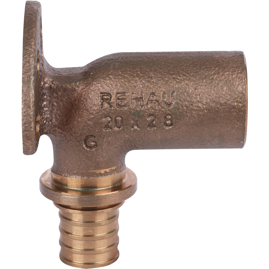 *14563721001(13661131001) РЕХАУ RAUTITAN Угольник настенный с внутр. резьбой 20-Rp 1/2 длинный, 59 мм RX+ для труб из сшитого полиэтилена аксиальный
