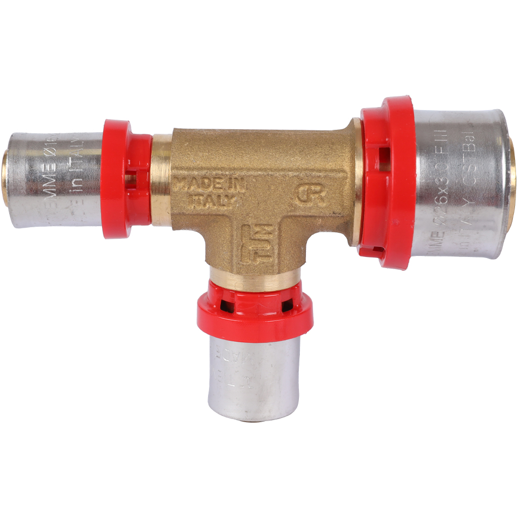 Тройник TIEMME редукционный 26x16x16 для металлопластиковых труб прессовой, 1650102