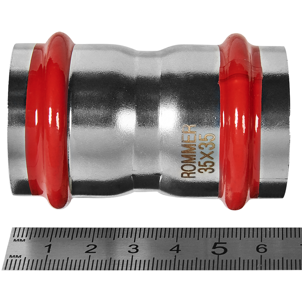 Муфта ROMMER равнопроходная, 35, из нержавеющей стали прессовой