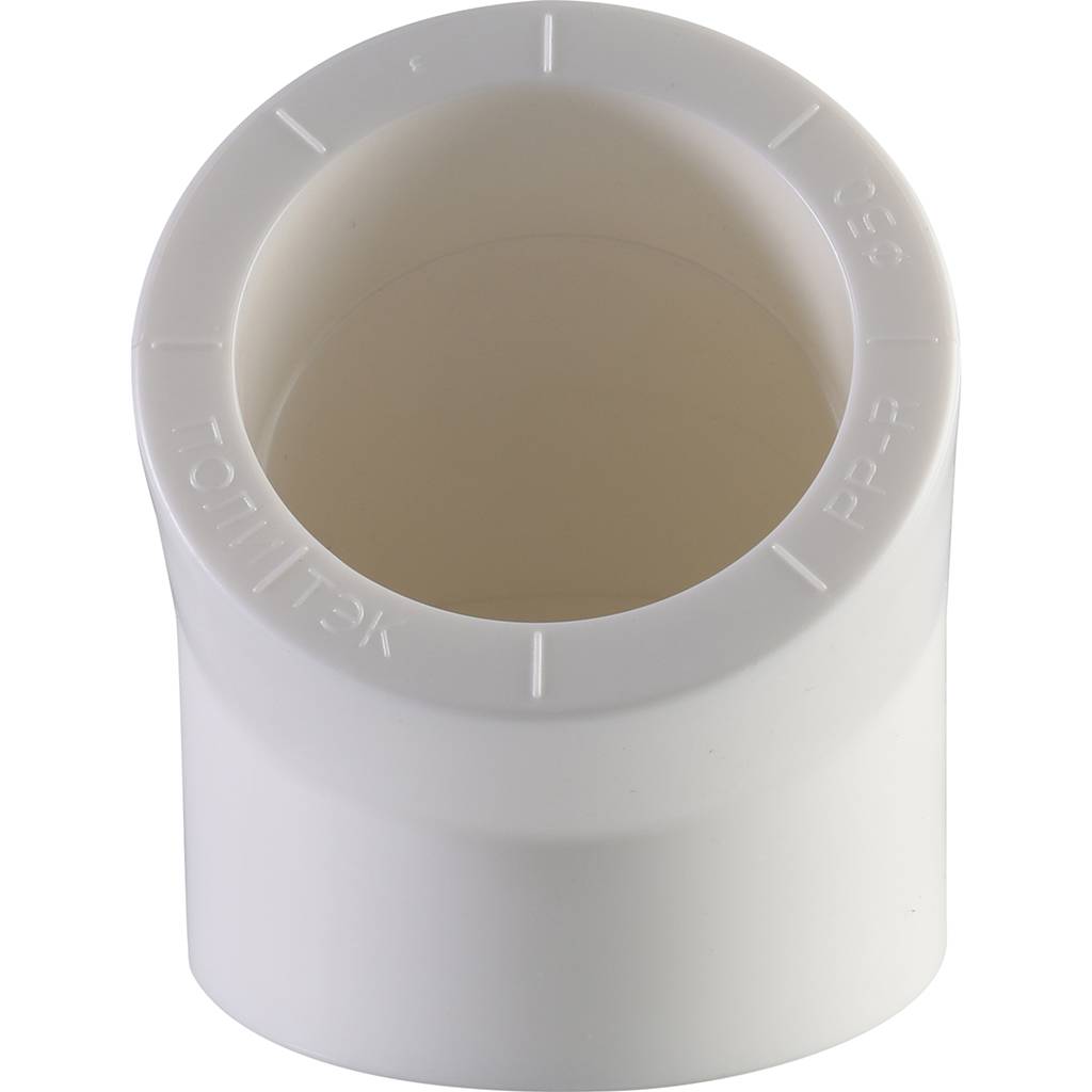 Угольник Политэк d=50 45* для полипропиленовых труб под сварку (цвет белый), 9400005045