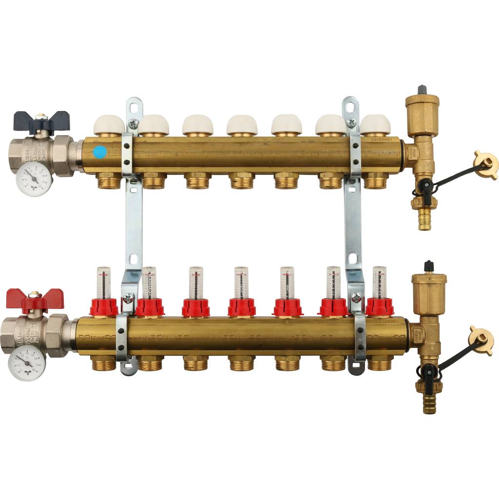 Коллектор в сборе с расходомерами на 7 выходов TIEMME 1х3/4 ЕК